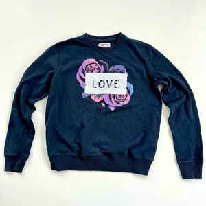 Abercrombie Kids Pullover Sweater Girls 15/16 Love Amour Flip Sequin Navy